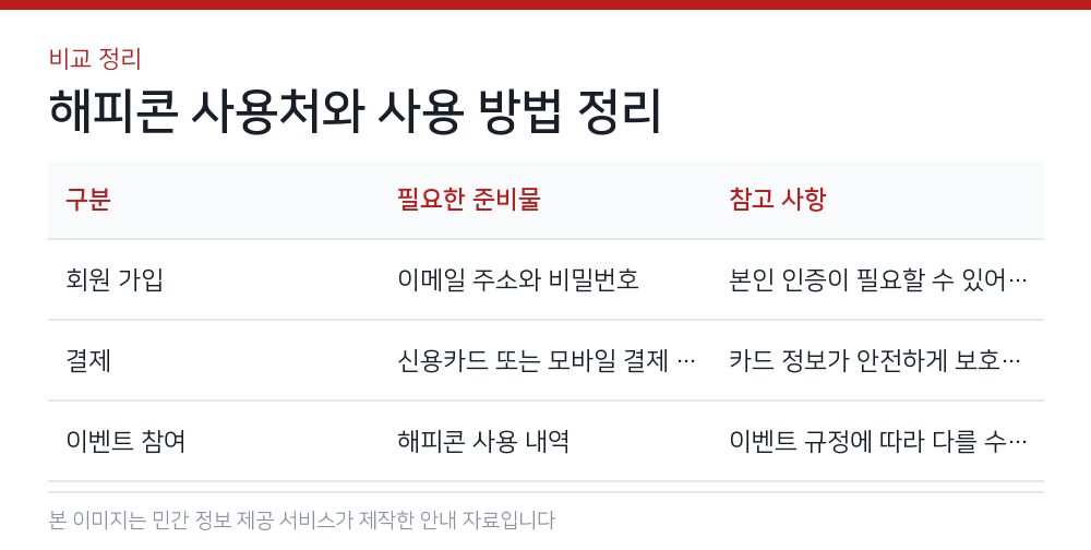 해피콘 사용처와 사용 방법 정리 비교 정리